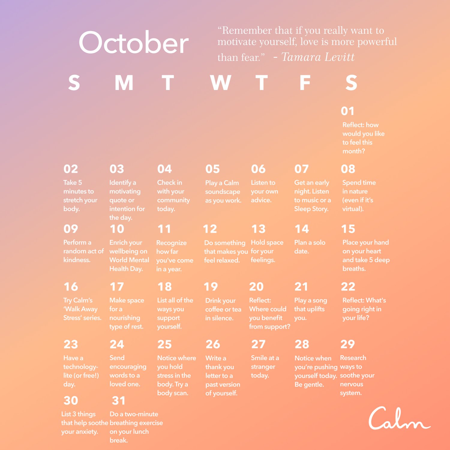 Oct 2022 Quiet Calendar — Serene Blog