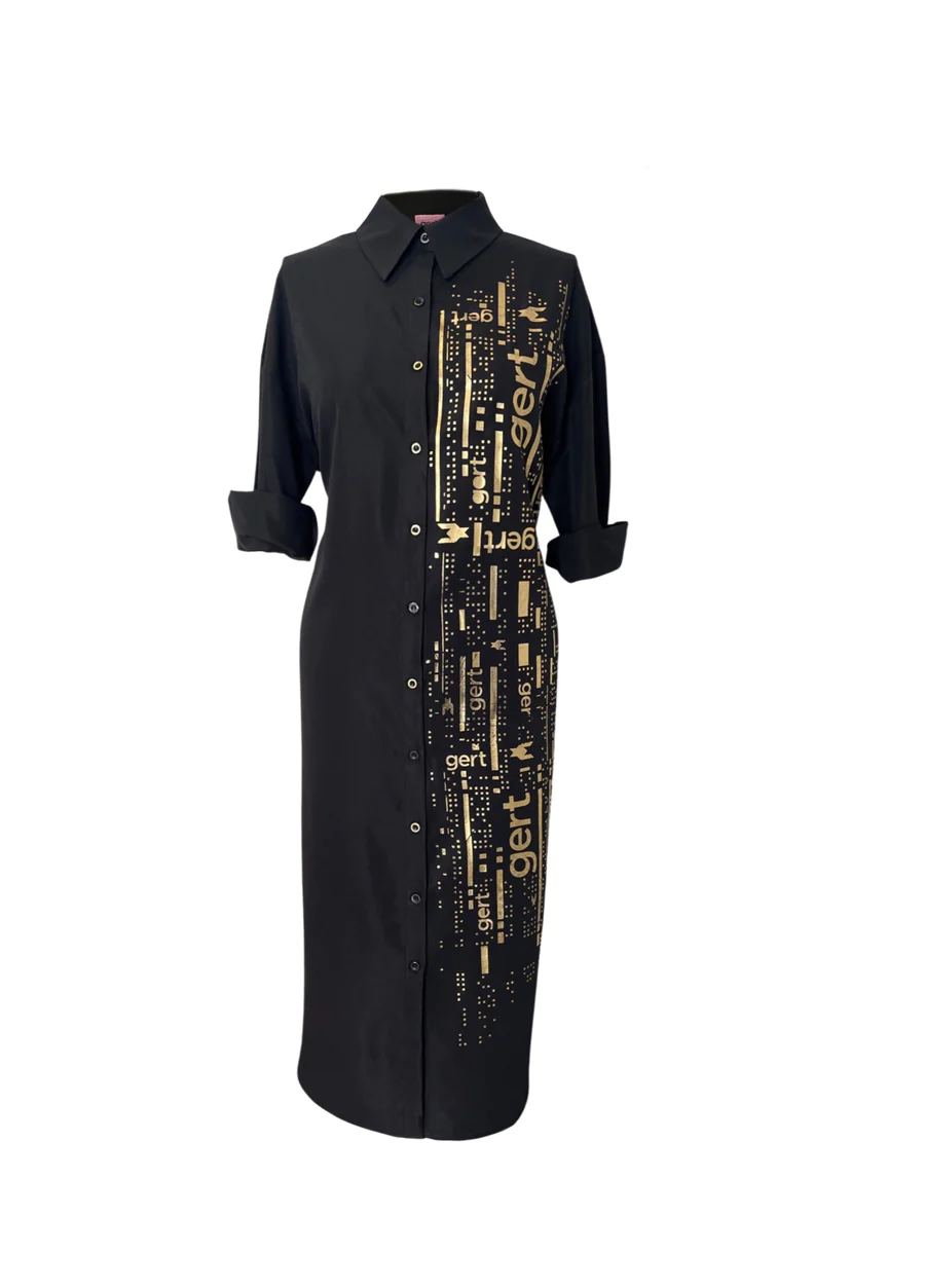 Embrace Elegance with a Black and Gold Shirt Dress