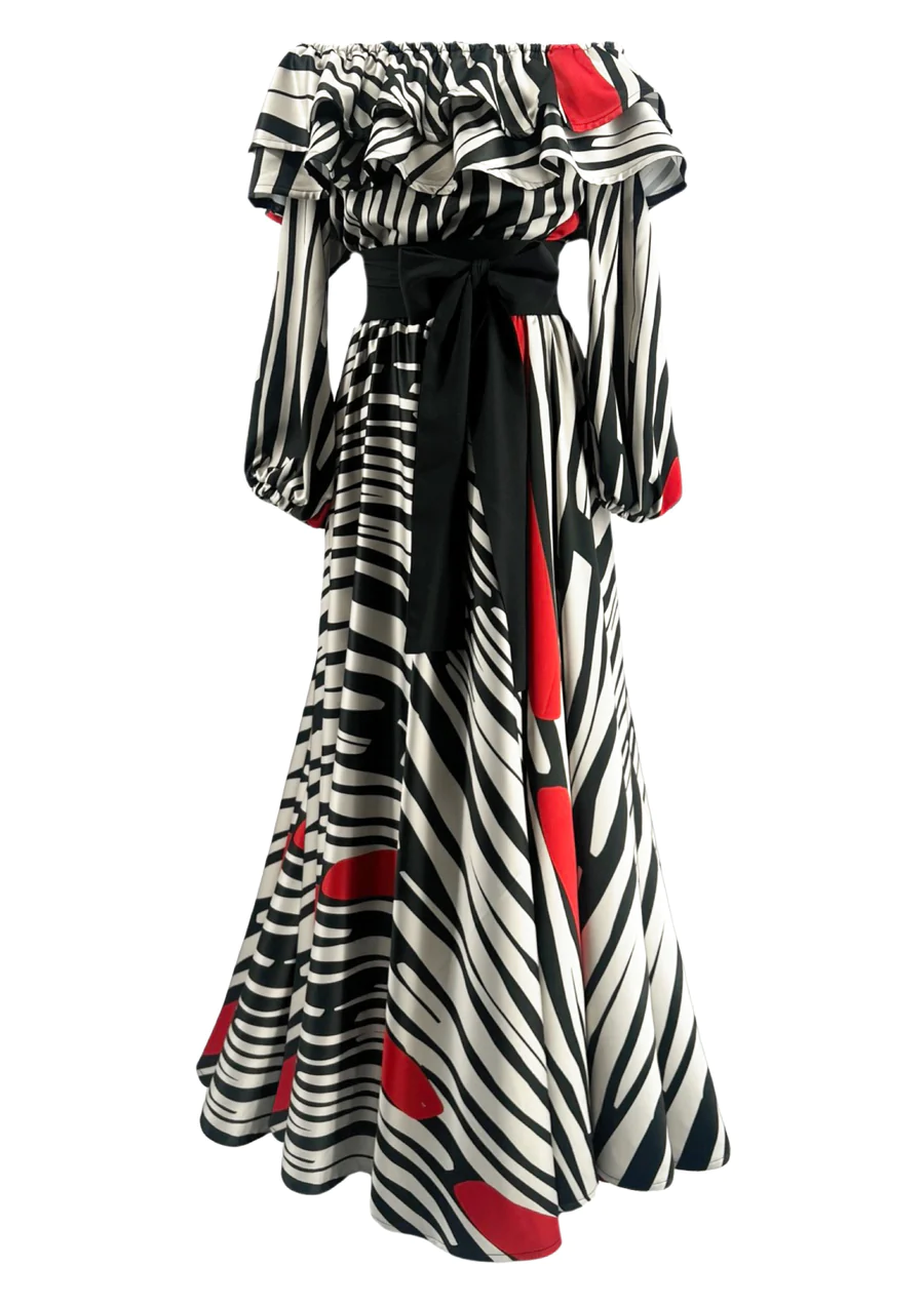 Embrace Bold Elegance with Off the Shoulder Maxi Dress in Zebra Print