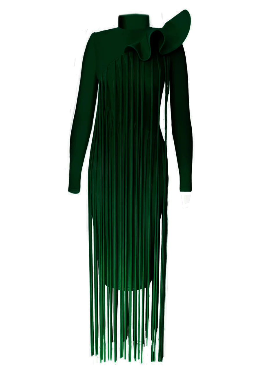 Vibrant Glam: Emerald Fringe Dress Collection